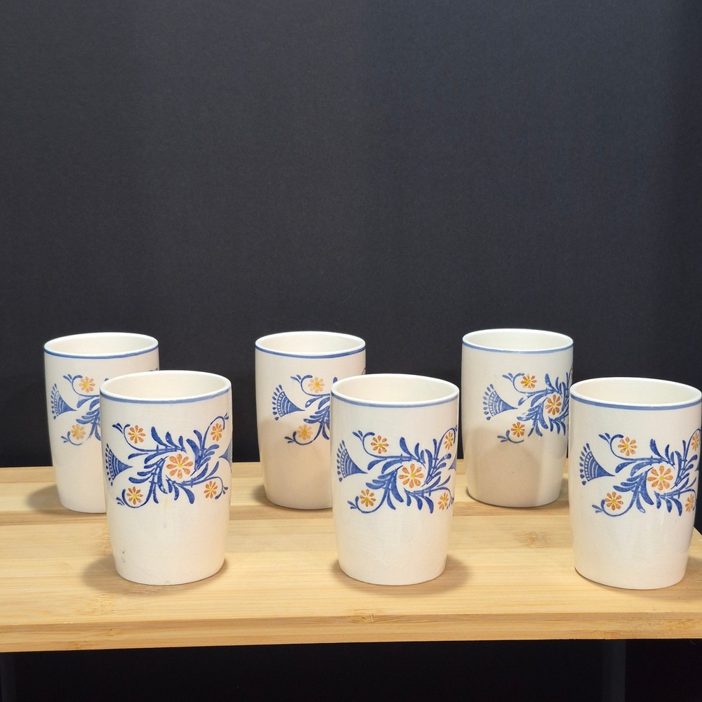 1960s Vintage Royal Sealy Japan Blue and White Juice Cups Set of 6 Maximalism